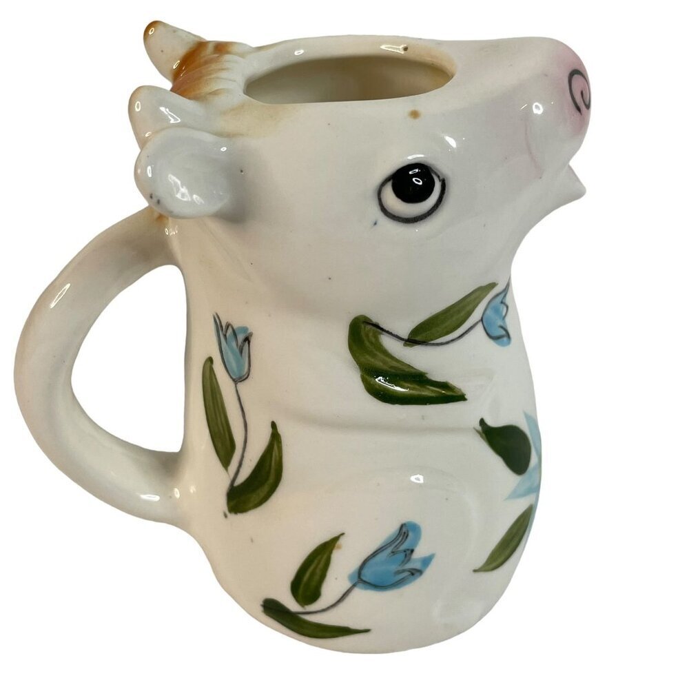 Vintage Japanese Floral Cow Ceramic Creamer Pitcher Cottagecore Grandmacore - Picture 2 of 7